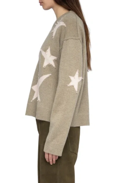 Zadig & Voltaire Markuz Intarsia Star Cashmere Crewneck Sweater In Brown