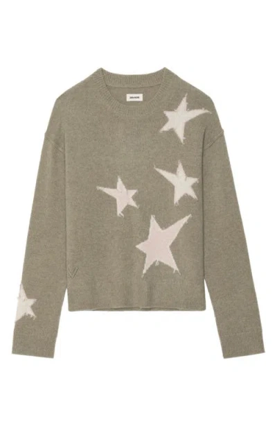 Zadig & Voltaire Markuz Intarsia Star Cashmere Crewneck Sweater In Brown