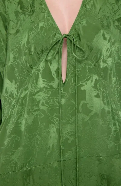 Zadig & Voltaire Rouna Horse Pattern Jacquard Long Sleeve Silk Dress In Green