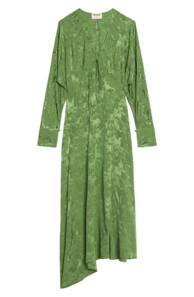 Zadig & Voltaire Rouna Horse Pattern Jacquard Long Sleeve Silk Dress In Green