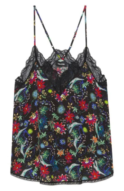 Zadig & Voltaire Womens Encre Christy Floral-print Woven Camisole In Black