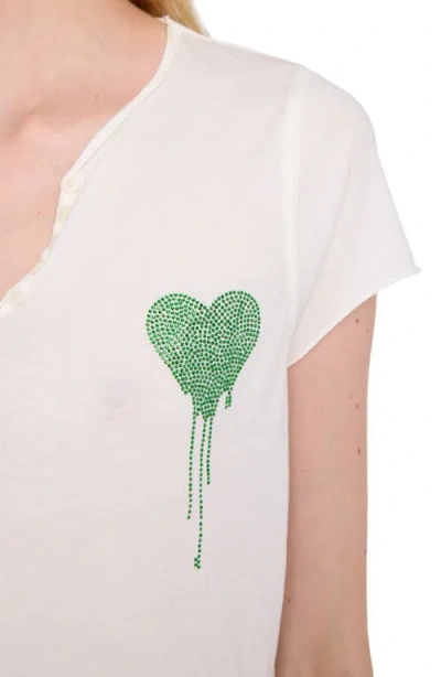 Zadig & Voltaire Tunisien Strass Heart Embellished Keyhole Cotton Graphic T-shirt In White