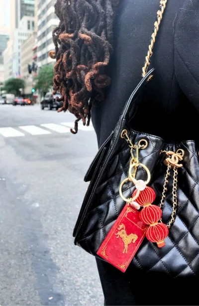 Solar Eclipse Hand Painted Red Lantern Key Chain Bag Charm In Brown