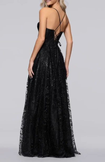 Blondie Nites Sequin & Mesh Gown In Black