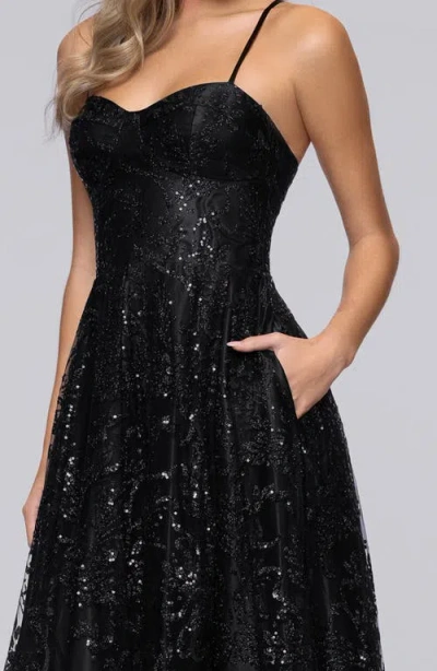 Blondie Nites Sequin & Mesh Gown In Black