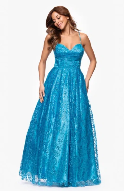 Blondie Nites Gllitter Dot & Leaf Ballgown In Blue