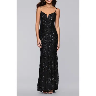 Blondie Nites Sequin Rose Gown In Black