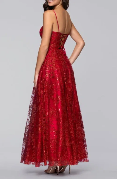 Blondie Nites Glitter Sequin Corset Gown In Red