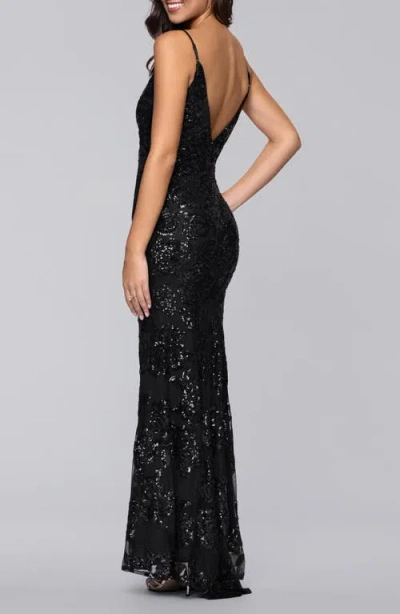 Blondie Nites Sequin Rose Gown In Black