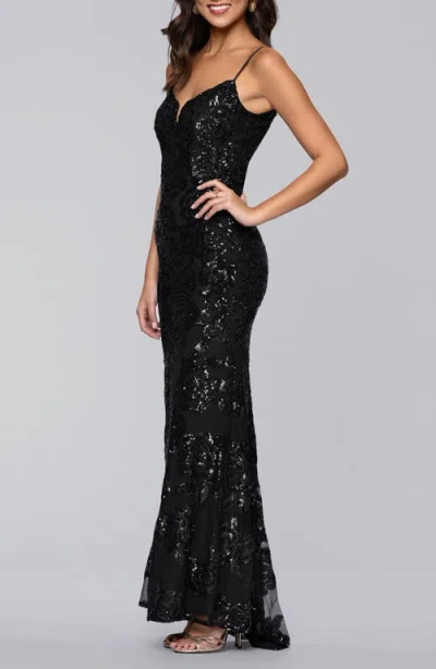 Blondie Nites Sequin Rose Gown In Black