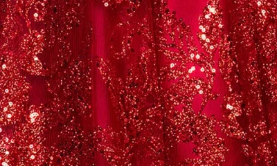 Blondie Nites Glitter Sequin Corset Gown In Red
