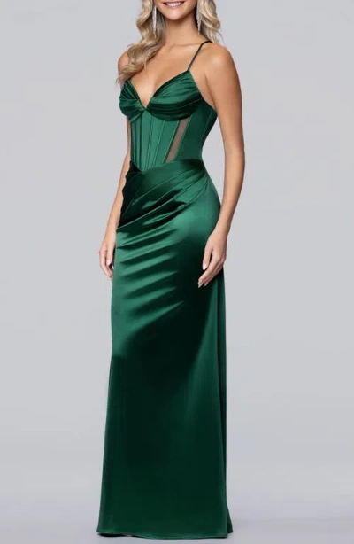 Blondie Nites Satin Column Gown In Green