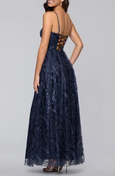 Blondie Nites Sequin & Mesh Gown In Blue
