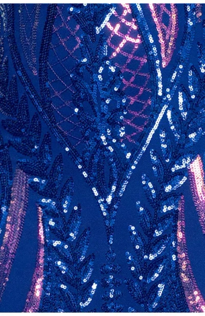 Blondie Nites V-neck Sequin Gown In Blue