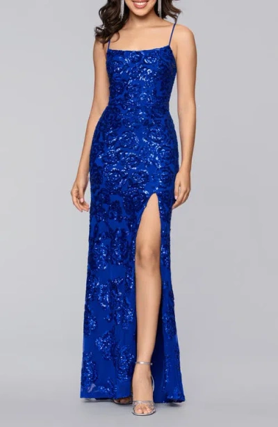Blondie Nites Sequin Rose Gown In Blue