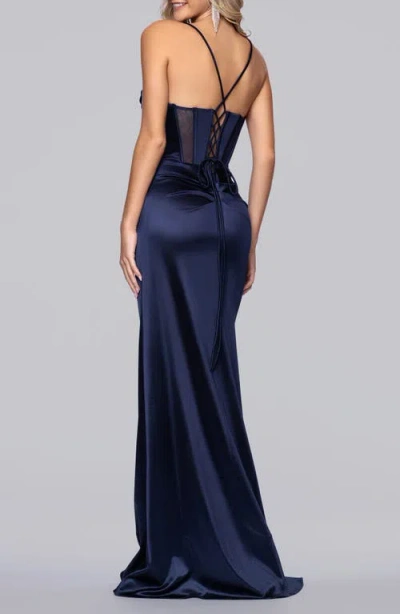 Blondie Nites Satin Column Gown In Blue