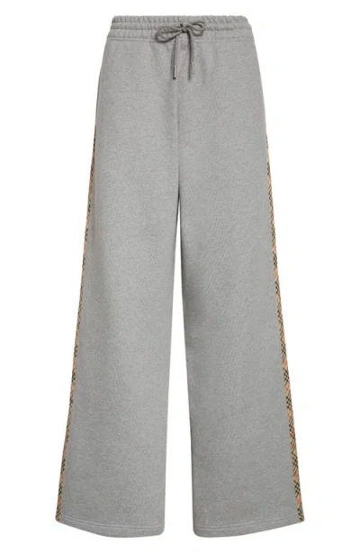 Burberry Jodie Check Taped French Terry Sweatpants In Gray