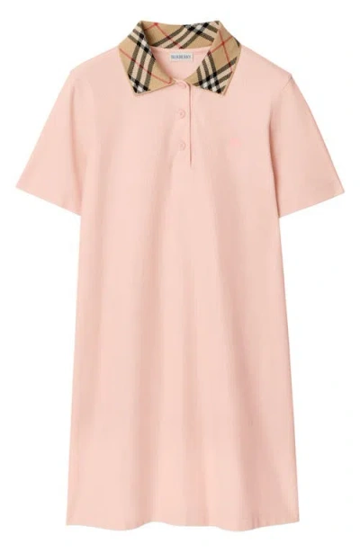 Burberry Check-collar Cotton Polo Shirt Mini Dress In Pink