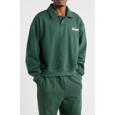 Elwood Heavyweight Fleece Polo Collar Sweatshirt In Green