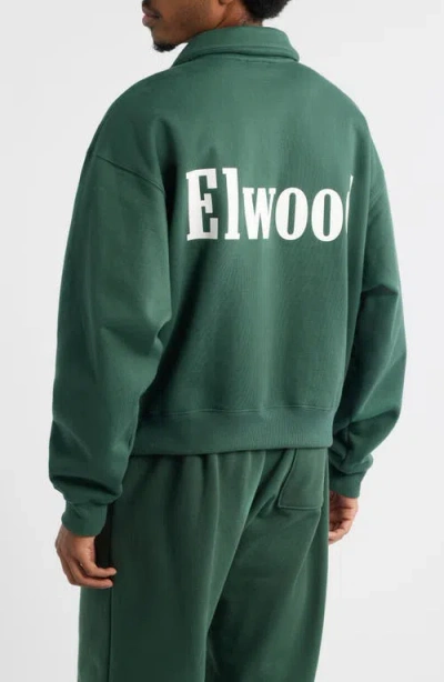 Elwood Heavyweight Fleece Polo Collar Sweatshirt In Green
