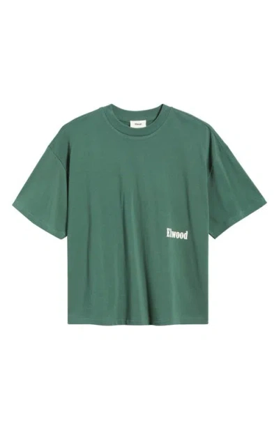 Elwood Boxy Heavyweight Cotton Crop T-shirt In Green