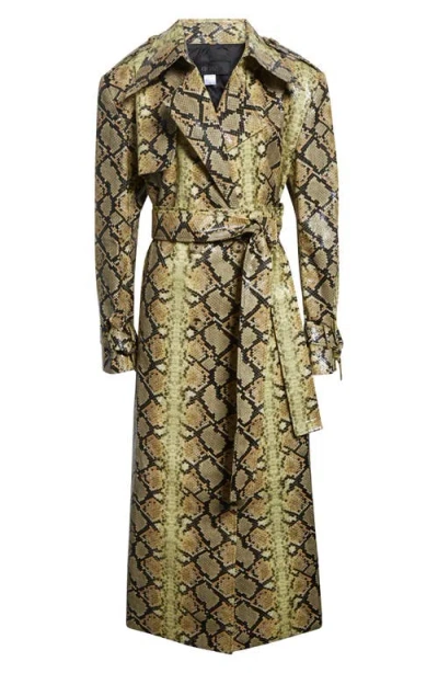 Kim Shui Snakeskin Embossed Faux Leather Trench Coat In Animal Print