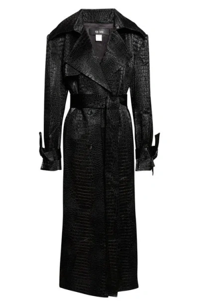 Kim Shui Croc Embossed Faux Leather Trench Coat In Black