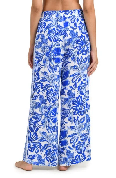La Blanca Botanical Brocade Wide Leg Swim Cover-up Pants In Blue