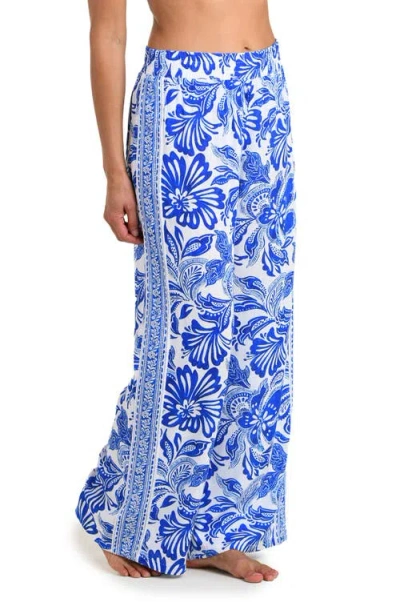 La Blanca Botanical Brocade Wide Leg Swim Cover-up Pants In Blue
