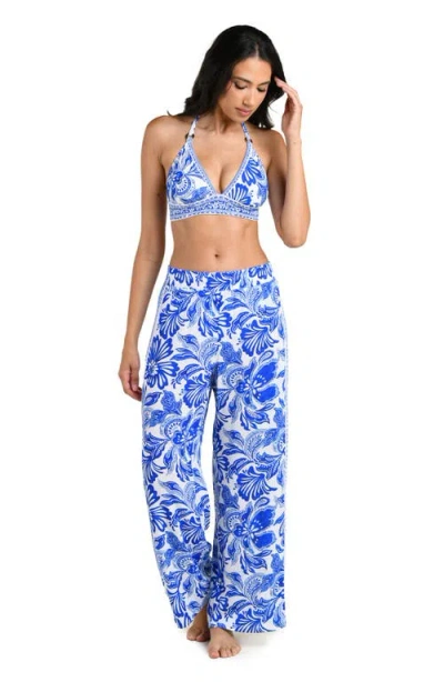 La Blanca Botanical Brocade Wide Leg Swim Cover-up Pants In Blue