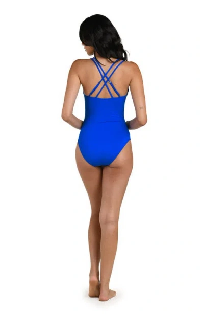 La Blanca Lace-up Underwire One-piece Swimsuit In Blue