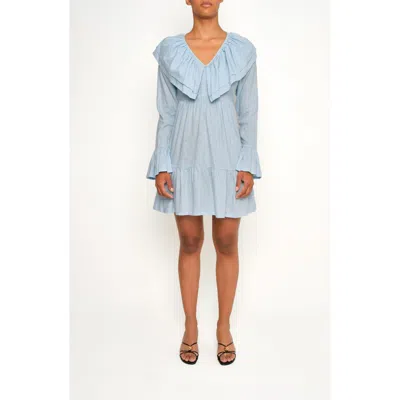 The Lulo Project Wings Of The West Floral Long Sleeve Stretch Cotton Dress In Blue