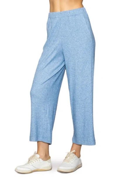 Melloday Rib Crop Wide Leg Pants In Blue
