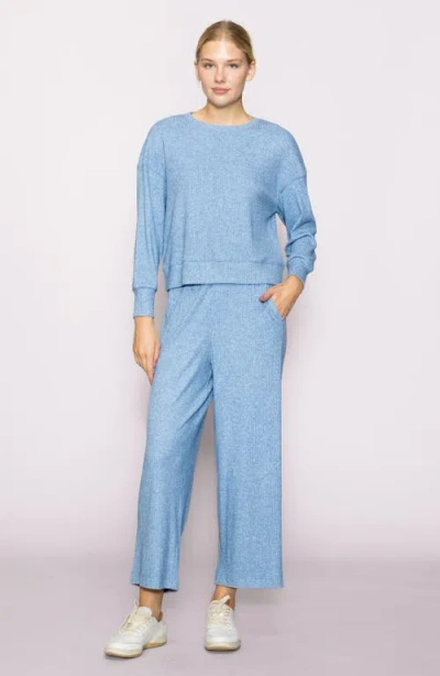 Melloday Rib Crop Wide Leg Pants In Blue