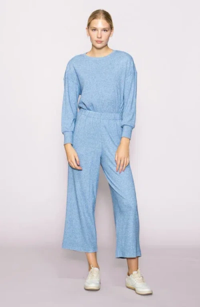 Melloday Rib Crop Wide Leg Pants In Blue