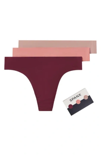 Spanx ® Assorted 3-pack Cotton Blend Thongs In Purple