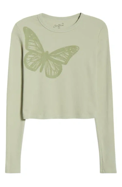 Pacsun Butterfly Long Sleeve Cotton Graphic T-shirt In Green