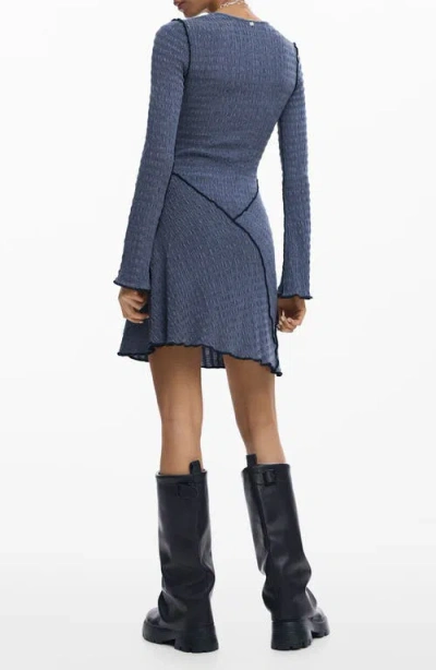 Desigual Pucker Knit Long Sleeve Body-con Dress In Blue