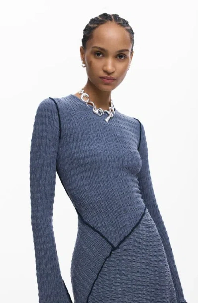 Desigual Pucker Knit Long Sleeve Body-con Dress In Blue