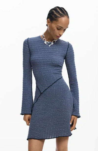 Desigual Pucker Knit Long Sleeve Body-con Dress In Blue