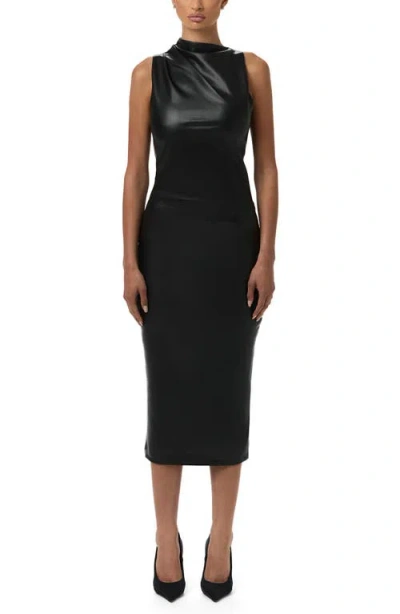 Naked Wardrobe Faux Leather Midi Skirt In Black