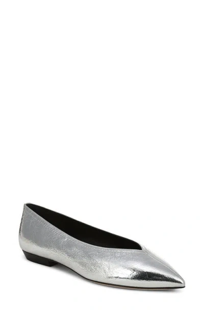 Veronica Beard Bancroft Pointed Toe Flat In Silver