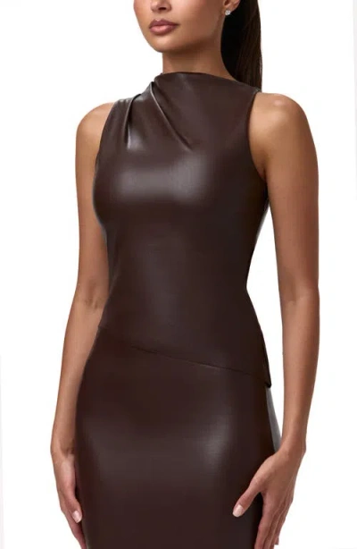 Naked Wardrobe Asymmetric Faux Leather Top In Brown