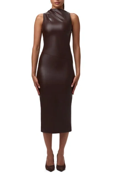 Naked Wardrobe Asymmetric Faux Leather Top In Brown