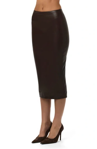 Naked Wardrobe Faux Leather Midi Skirt In Brown