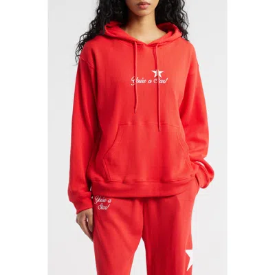 The Mayfair Group Relaxed Fit You Are A Star Waffle Knit Graphic Hoodie In Red
