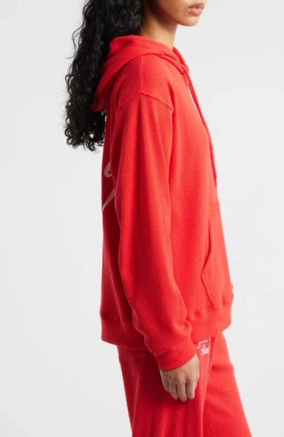 The Mayfair Group Relaxed Fit You Are A Star Waffle Knit Graphic Hoodie In Red