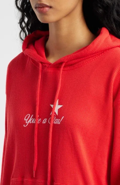 The Mayfair Group Relaxed Fit You Are A Star Waffle Knit Graphic Hoodie In Red