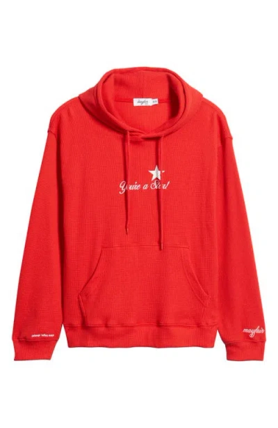 The Mayfair Group Relaxed Fit You Are A Star Waffle Knit Graphic Hoodie In Red
