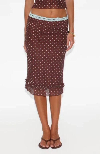 Tiger Mist Amara Low Rise Polka Dot Skirt In Brown